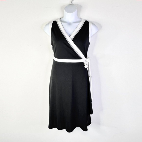 Tommy Hilfiger Dresses & Skirts - Tommy Hilfiger Dress Women 14 Black White Wrap Sleeveless Midi Corpcore Classic